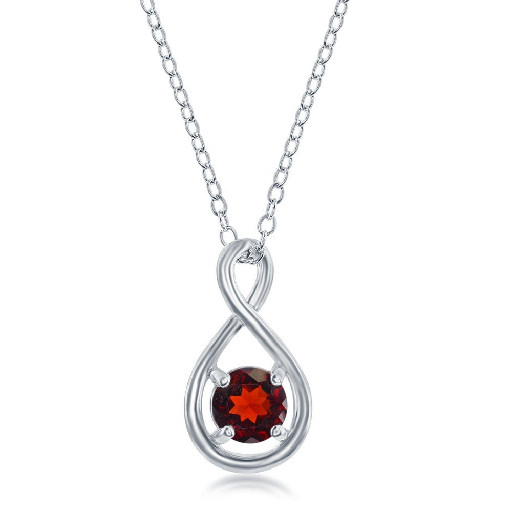 Sterling Silver Round Garnet Infinity Design Necklace