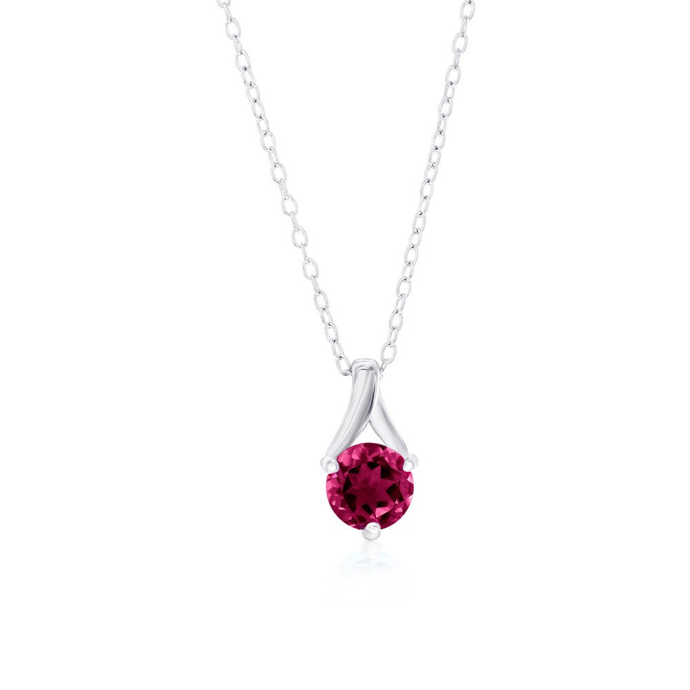 Sterling Silver Round Created Ruby Necklace
