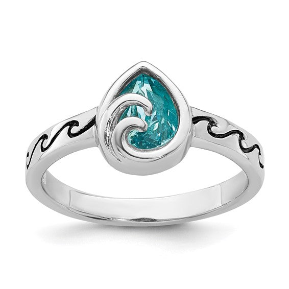 Sterling Silver Blue Crystal Inlay Ring