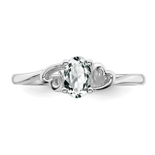 Sterling Silver Genuine White Topaz Oval Stone Heart Ring