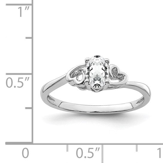 Sterling Silver Genuine White Topaz Oval Stone Heart Ring