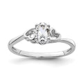 Sterling Silver Genuine White Topaz Oval Stone Heart Ring