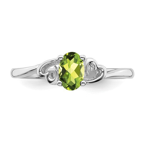 Sterling Silver Genuine Peridot Oval Stone Heart Ring