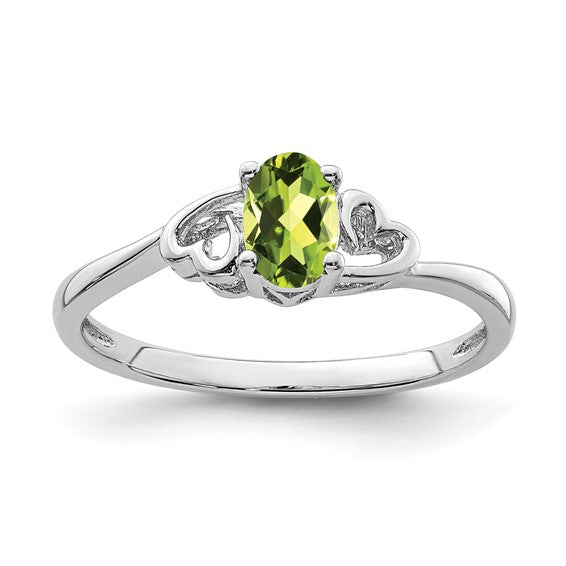 Sterling Silver Genuine Peridot Oval Stone Heart Ring