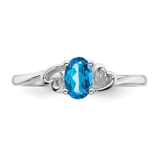 Sterling Silver Genuine Blue Topaz Oval Stone Heart Ring