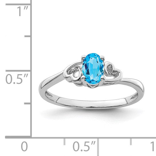 Sterling Silver Genuine Blue Topaz Oval Stone Heart Ring