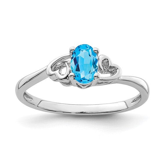Sterling Silver Genuine Blue Topaz Oval Stone Heart Ring