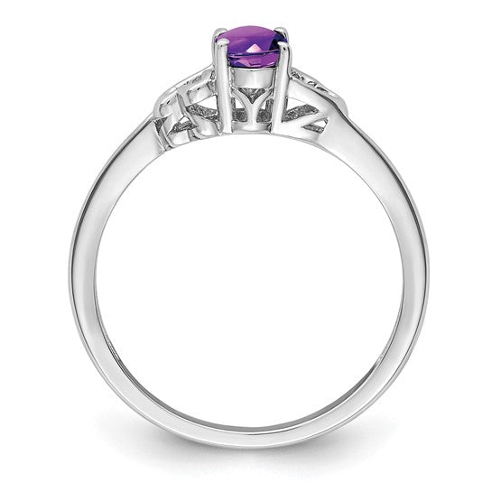 Sterling Silver Genuine Amethyst Oval Stone Heart Ring