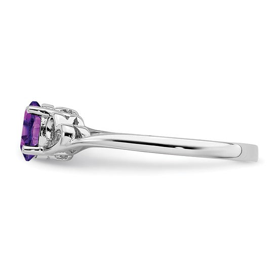 Sterling Silver Genuine Amethyst Oval Stone Heart Ring