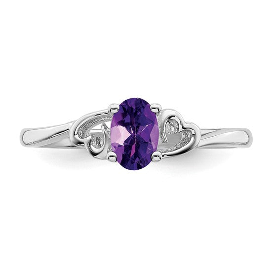 Sterling Silver Genuine Amethyst Oval Stone Heart Ring