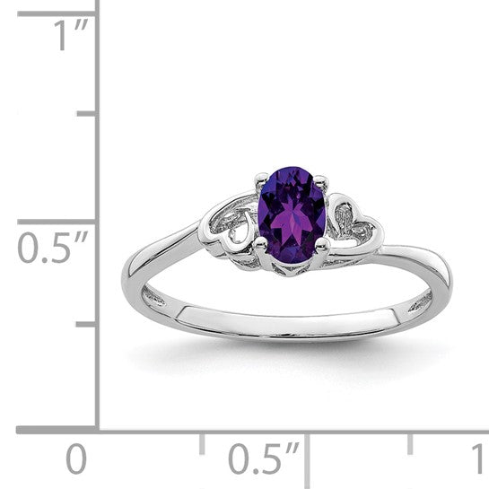 Sterling Silver Genuine Amethyst Oval Stone Heart Ring