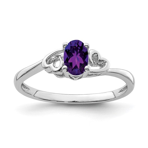Sterling Silver Genuine Amethyst Oval Stone Heart Ring