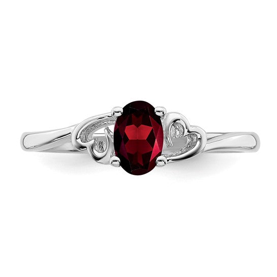 Sterling Silver Genuine Garnet Oval Stone Heart Ring