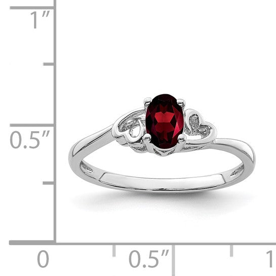 Sterling Silver Genuine Garnet Oval Stone Heart Ring