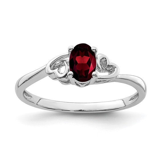 Sterling Silver Genuine Garnet Oval Stone Heart Ring