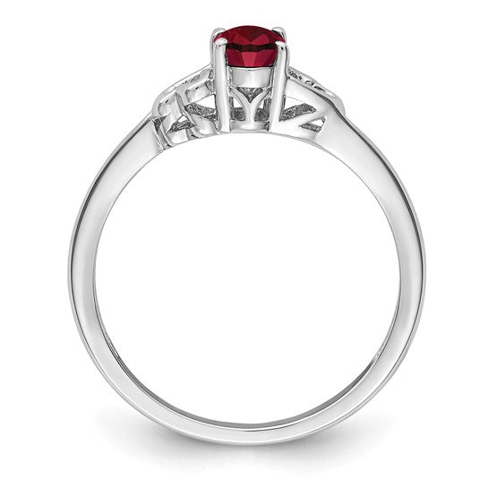 Sterling Silver Created Ruby Oval Stone Heart Ring