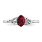 Sterling Silver Created Ruby Oval Stone Heart Ring