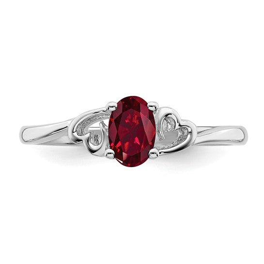 Sterling Silver Created Ruby Oval Stone Heart Ring