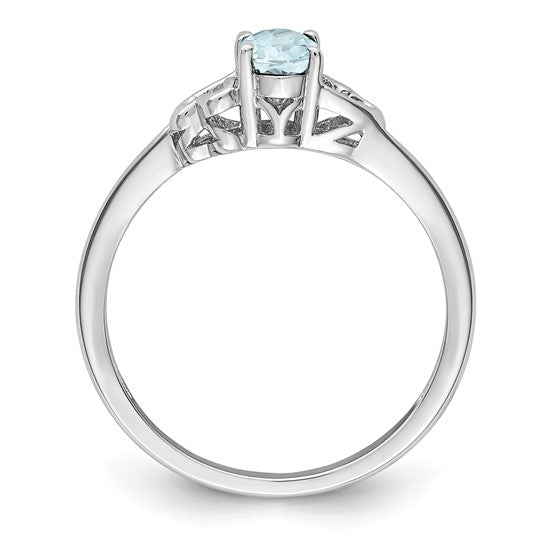 Sterling Silver Genuine Aquamarine Oval Stone Heart Ring