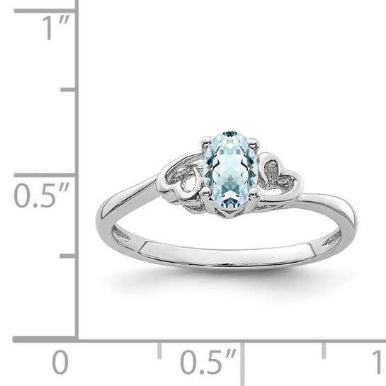 Sterling Silver Genuine Aquamarine Oval Stone Heart Ring