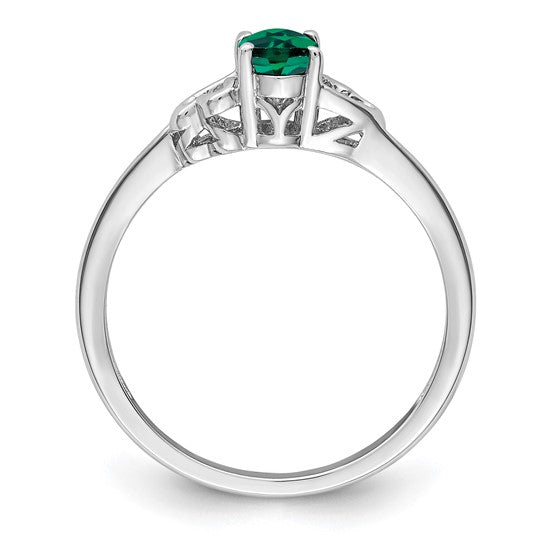 Sterling Silver Created Emerald Oval Stone Heart Ring
