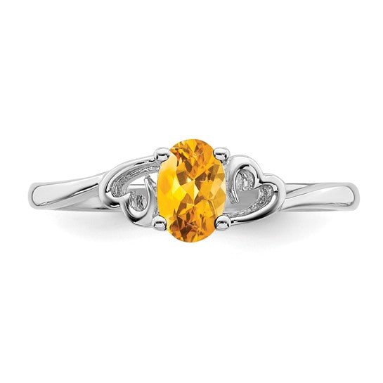 Sterling Silver Genuine Citrine Oval Stone Heart Ring