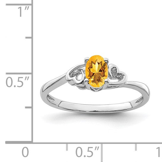 Sterling Silver Genuine Citrine Oval Stone Heart Ring