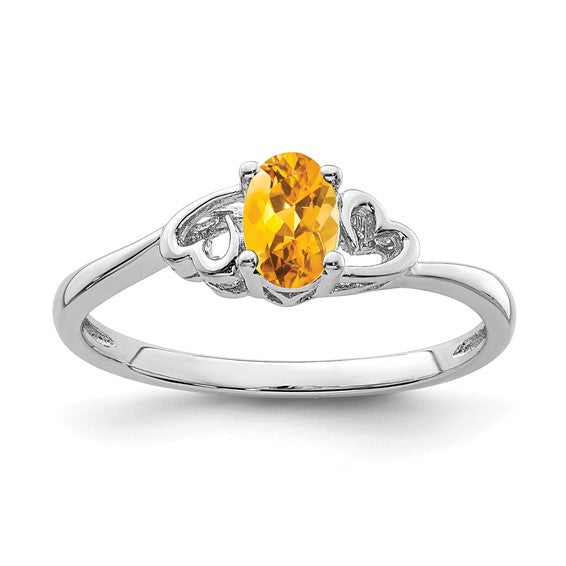 Sterling Silver Genuine Citrine Oval Stone Heart Ring