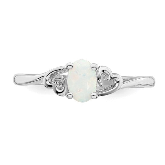 Sterling Silver Created Opal Oval Stone Heart Ring