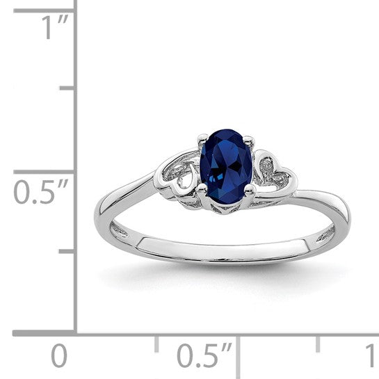 Sterling Silver Lab Created Sapphire  Oval Stone Heart Ring