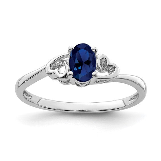 Sterling Silver Lab Created Sapphire  Oval Stone Heart Ring