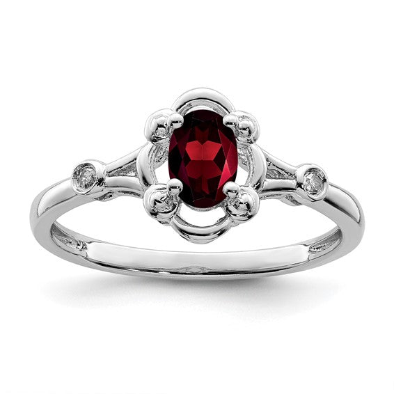 Sterling Silver Ladies Garnet Ring