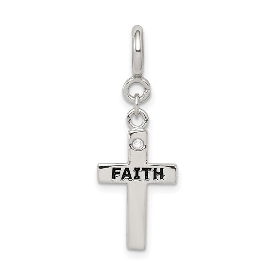 Sterling Silver CZ Faith Cross Clip-On Charm