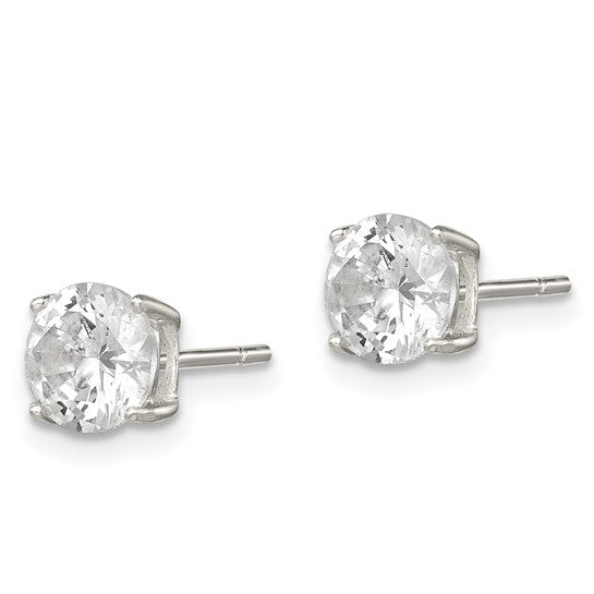 Sterling Silver Round CZ Stud Earrings