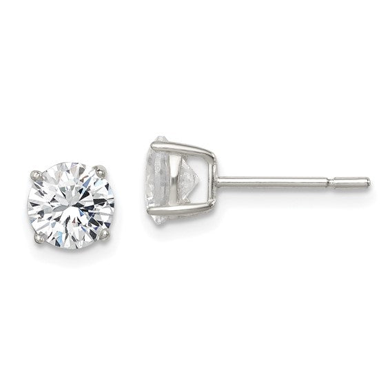 Sterling Silver Round CZ Stud Earrings