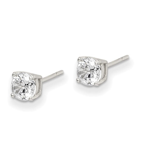 Sterling Silver Round CZ Stud Earrings