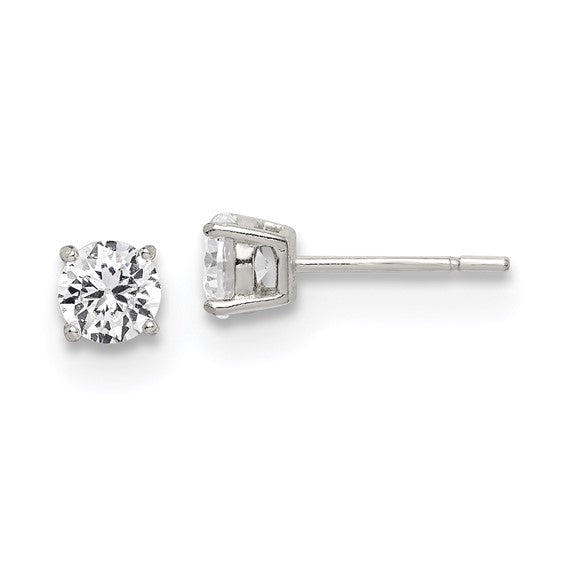 Sterling Silver Round CZ Stud Earrings