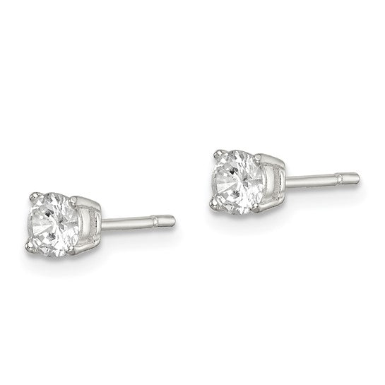 Sterling Silver Round CZ Stud Earrings