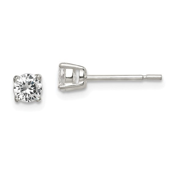 Sterling Silver Round CZ Stud Earrings