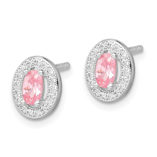 Sterling Silver Pink And White CZ Stud Earrings