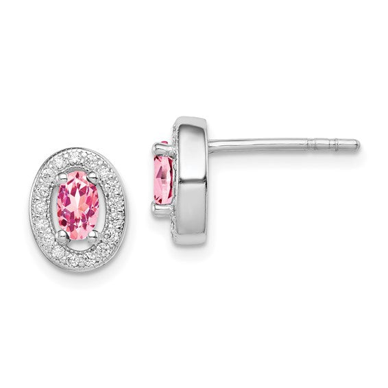 Sterling Silver Pink And White CZ Stud Earrings