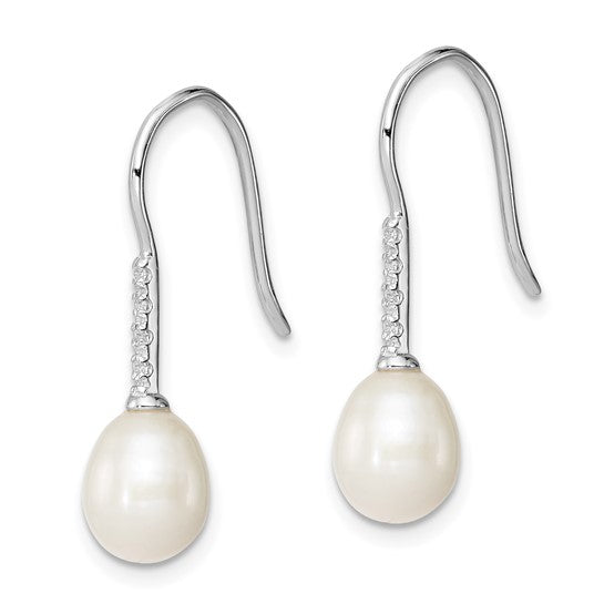 Sterling Silver White Teardrop FW Cultured Pearl And CZ Dangle Earrings