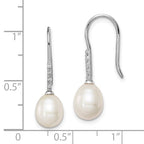 Sterling Silver White Teardrop FW Cultured Pearl And CZ Dangle Earrings