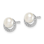 Sterling Silver FW Cultured Pearl CZ Post Earrings