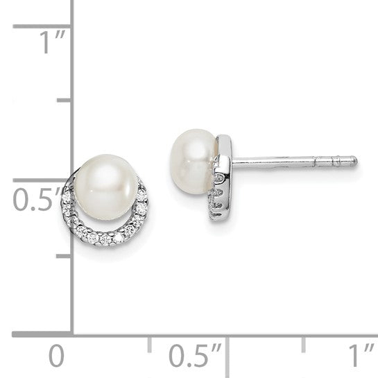 Sterling Silver FW Cultured Pearl CZ Post Earrings