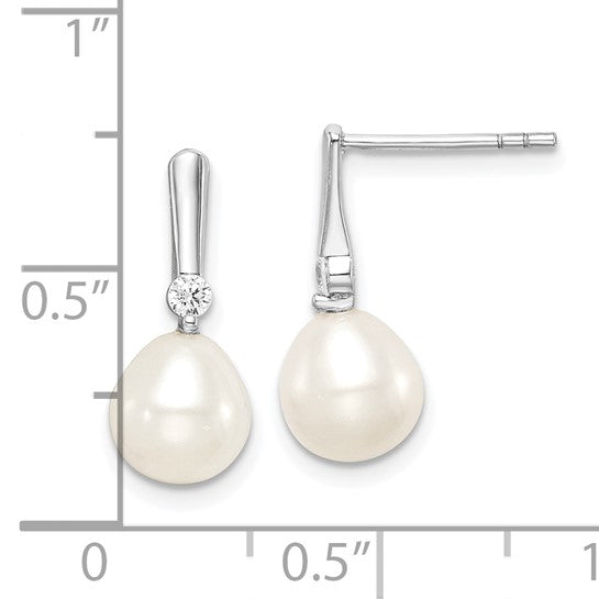 Sterling Silver White FW Cultured Pearl And CZ Dangle Earrings