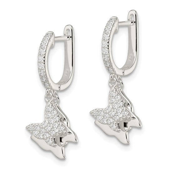 Sterling Silver CZ Dangle ButterFly Earrings