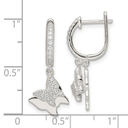 Sterling Silver CZ Dangle ButterFly Earrings