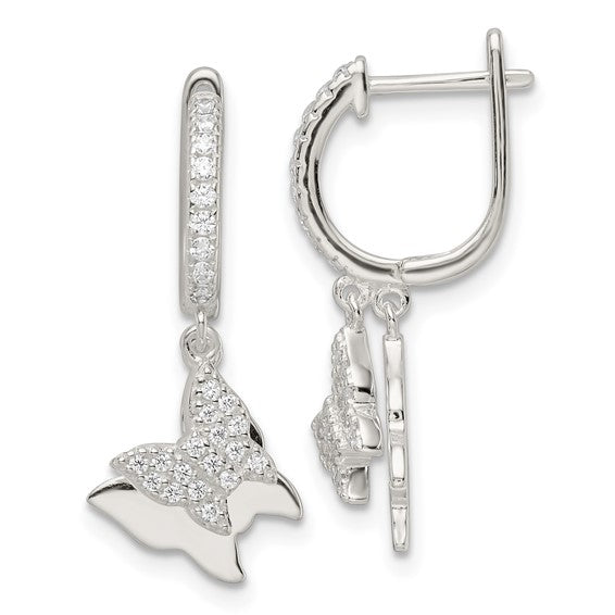 Sterling Silver CZ Dangle ButterFly Earrings