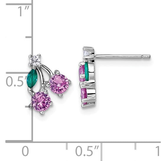 Sterling Silver CZ And Lab Created Corundum Cherry Earrings